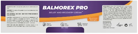 Official Balmorex Pro label showing suggested use, warnings, cautions and the full ingredient list